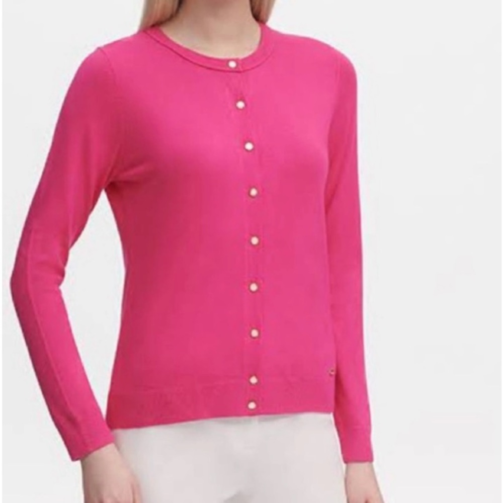 NWT Calvin Klein Hot Pink Gold Button Sweater Cardigan Size Small